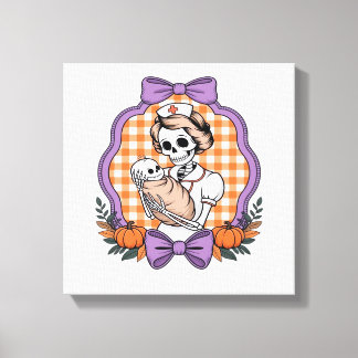 Impressão Em Tela Vintage Skeleton Nurse and Baby � Cute Halloween R