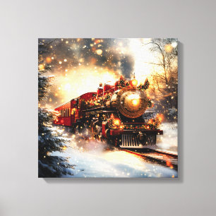 Impressão Em Tela Vintage Snowy Night Christmas Train Express