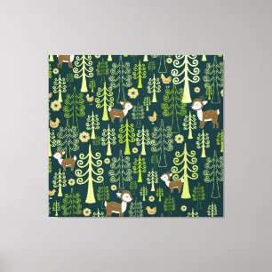 Impressão Em Tela Vintage spruce tree, padrão de veados.