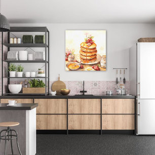 Impressão Em Tela Vintage Stack Pancakes Retro Kitchen Wall Art