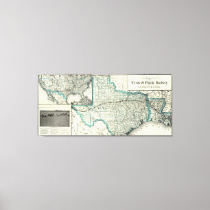Impressão Em Tela Vintage Texas e estrada de ferro Mapa de Louisiana