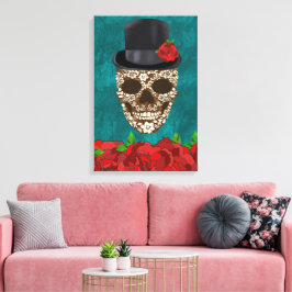 Impressão Em Tela Vintage Turquoise Día De Los Muertos Sugar Skype