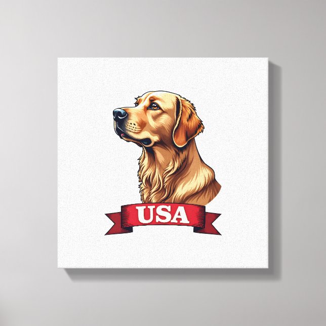 Impressão Em Tela Vintage USA Golden Retriever Engraving Shirt (Frente)