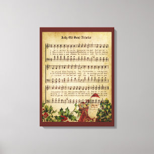 Impressão Em Tela Vintage Victorian Santa Claus Music Score and Song