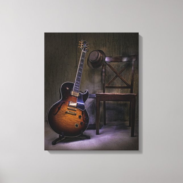 Impressão Em Tela Violão e Cadeira Blues (Frente)