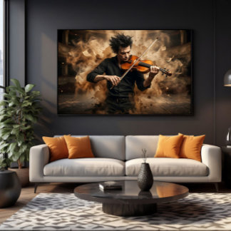 Impressão Em Tela Violinista Dramático Música Apaixonada