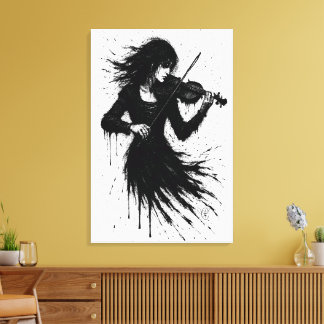 Impressão Em Tela Violinista Nascido da Tinta na Tempestade de Som