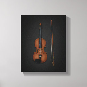 Impressão Em Tela Violino e Arco lado a lado em preto 11x14
