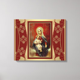 Impressão Em Tela Virgem Maria com Jesus segurando Dourado rosário