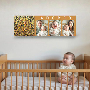 Impressão Em Tela Virgem Maria Reverência Dourada - Foto do Bebê ADO