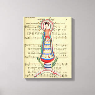 Impressão Em Tela Virgem Vintage Maria Nossa Senhora da Arte Folhosa