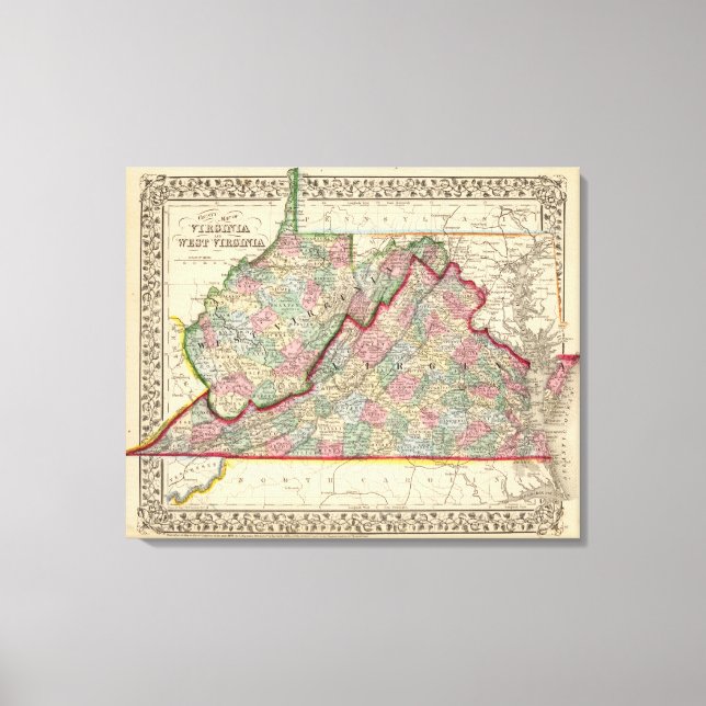 Impressão Em Tela Virginia, W Virginia Map de Mitchell (Frente)