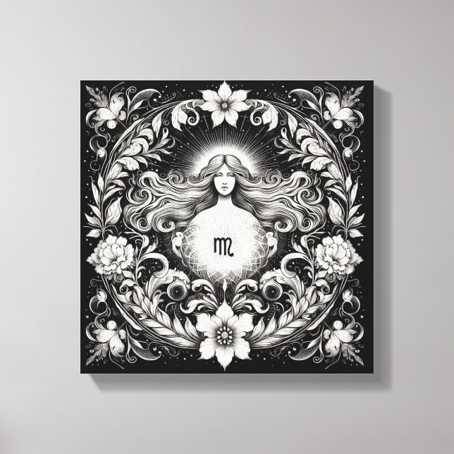 Impressão Em Tela Virgo Botanical Goddess Etching Wall Decor (Frente)