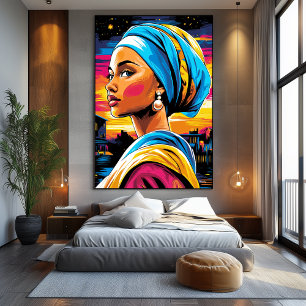 Impressão Em Tela Visão da Arte Pop de Menina com Brinco de Pérola