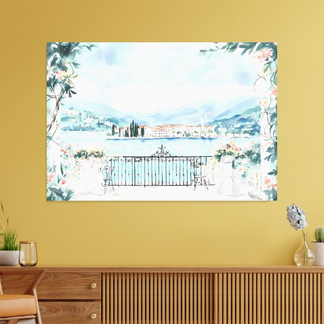 Impressão Em Tela Visão Romântica do Lago Como (Insitu(Sala de estar))