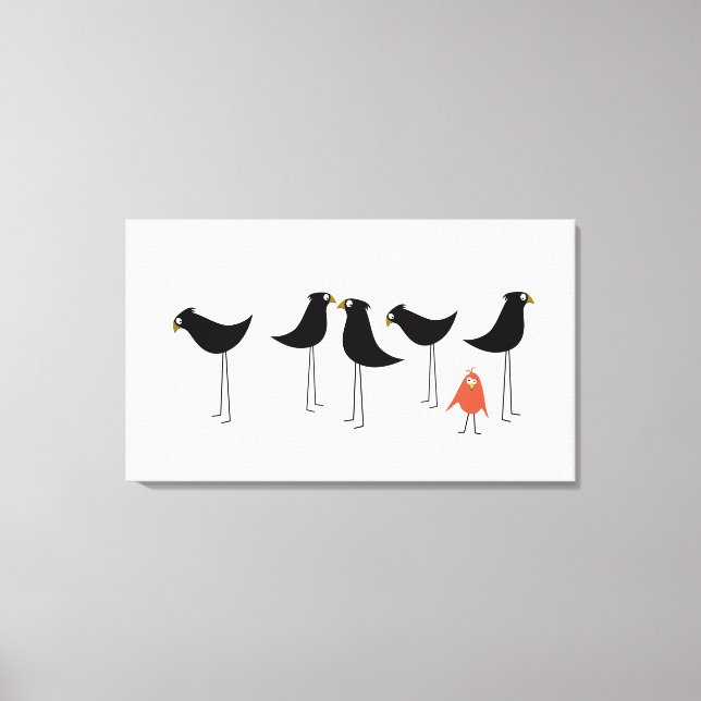 Impressão Em Tela Visitante de pássaro preto, fundo branco (Frente)