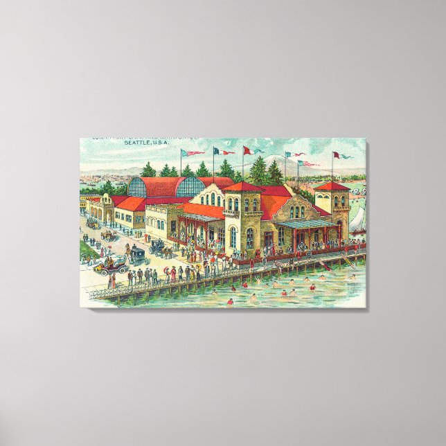 Impressão Em Tela Vista aérea de Luna Park Caf � e Natatorium (Frente)