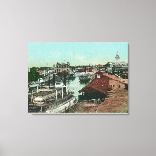 Impressão Em Tela Vista aérea do WaterfrontStockton, CA (Frente)