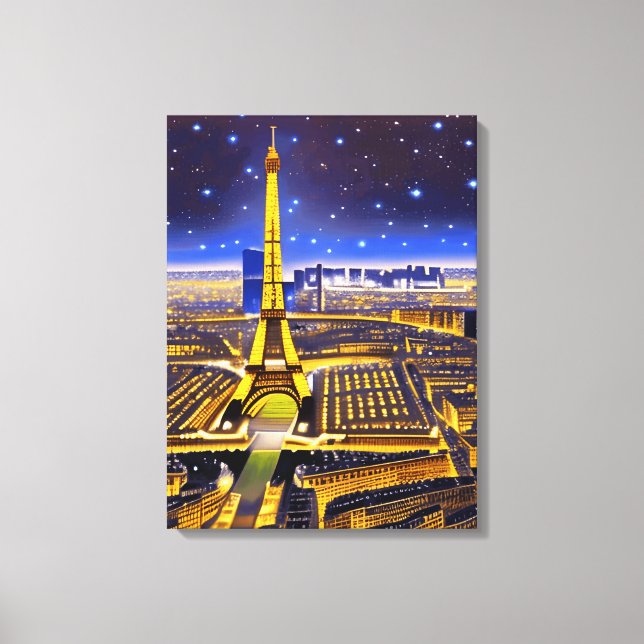 Impressão Em Tela Vista aérea fantasia de Paris debaixo das estrelas (Frente)