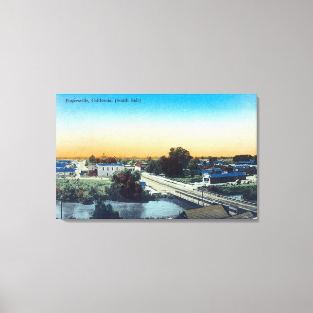 Impressão Em Tela Vista aérea sul de TownPorterville, CA (Frente)