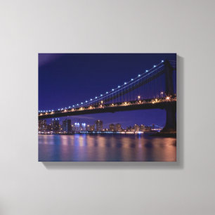 Impressão Em Tela Vista da ponte de Manhattan na noite