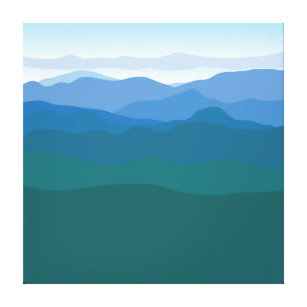 Impressão Em Tela Vista de Montanha Azul Verde Ilustrado