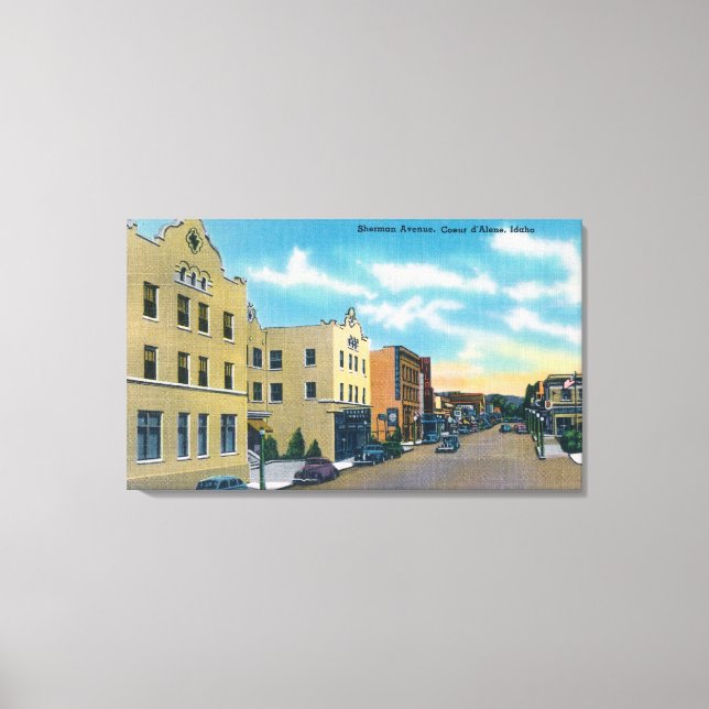 Impressão Em Tela Vista de Sherman AvenueCoeur d'Alene, ID (Frente)