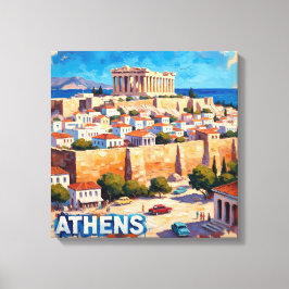 Impressão Em Tela Vista Ensolarada da Acrópole de Atenas em Tela Art