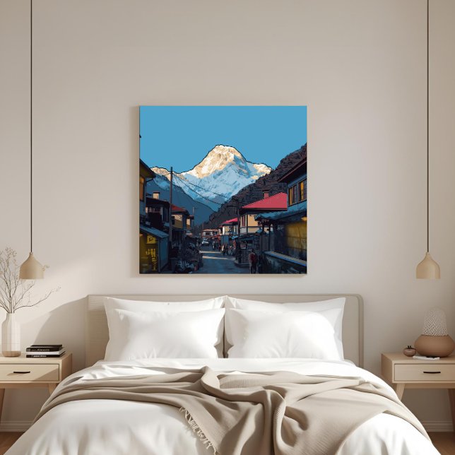 Impressão Em Tela Vista Ilustrada de Namche Bazaar Everest (Criador carregado)