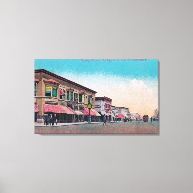 Impressão Em Tela Vista Oriental da Avenida Hewitt Everett, WA (Frente)