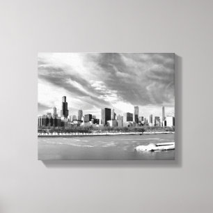 Impressão Em Tela Vista panorâmica da skyline de Chicago no inverno
