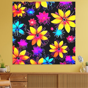 Impressão Em Tela Vivid Neon Floral