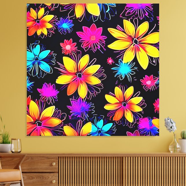 Impressão Em Tela Vivid Neon Floral (Insitu(Sala de estar))