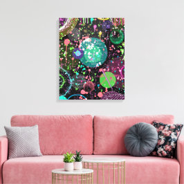 Impressão Em Tela Voando Pelo Espaço: Um Abstrato Maximalista