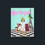 Impressão Em Tela Você Está Empoderando Pop de Arte Menina<br><div class="desc">A vinheta divertida e divertida tem empoderado a mensagem para todos tentando viver sua verdade. Coluna de vintage e recortes de fotos de gatos,  texto de neon "Você é você" e uma cena de fundo de xadrez e Torre Eiffel.</div>