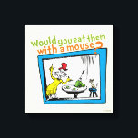 Impressão Em Tela Você os Comeria Com um Rato?<br><div class="desc">Este design oficialmente licenciado apresenta um momento memorável direto das páginas do querido livro do Dr. Seuss, Green Eggs and Ham. A ilustração mostra o sempre persistente Sam-I-Am gesticulando em direção ao seu famoso prato em uma mesa, enquanto um pequeno rato senta-se pacientemente por perto em um pequeno banco. A...</div>