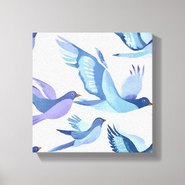 Impressão Em Tela Voo Blue Bird | Pintura em Aquarela Moderna (Frente)