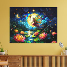Impressão Em Tela Voo da Fada ao Luar com Vitral