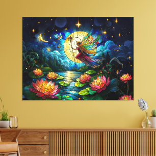Impressão Em Tela Voo da Fada ao Luar com Vitral