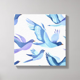 Impressão Em Tela Voo do Pássaro Azul | Pintura Moderna em Aquarela