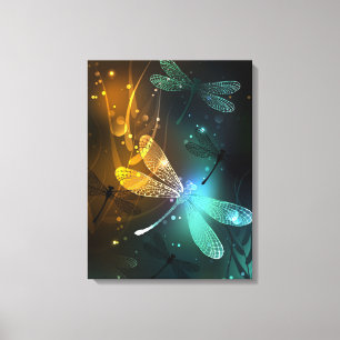 Impressão Em Tela Voo luminoso verde de libélula
