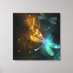 Impressão Em Tela Voo luminoso verde de libélula