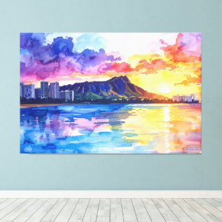 Impressão Em Tela Waikiki and Diamond head Oahu painting