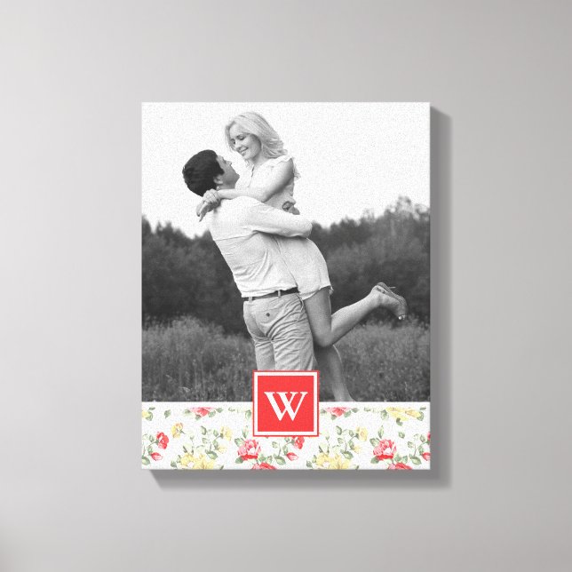 Impressão Em Tela Wallpaper rosa rosa Elegante | Foto com Monograma (Frente)