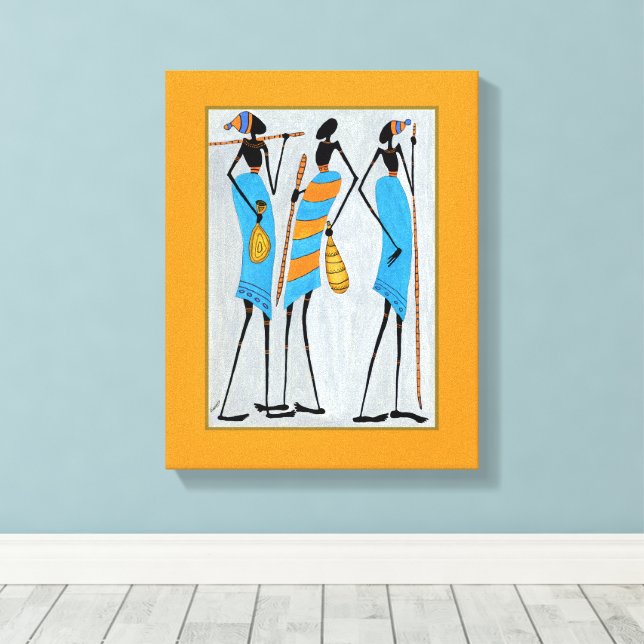 Impressão Em Tela Watercolor, African Art, Maasai Warriors (Insitu(piso de madeira))