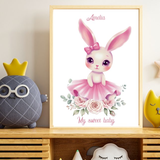 Impressão Em Tela Watercolor Ballerina Bunny Nursery (Criador carregado)