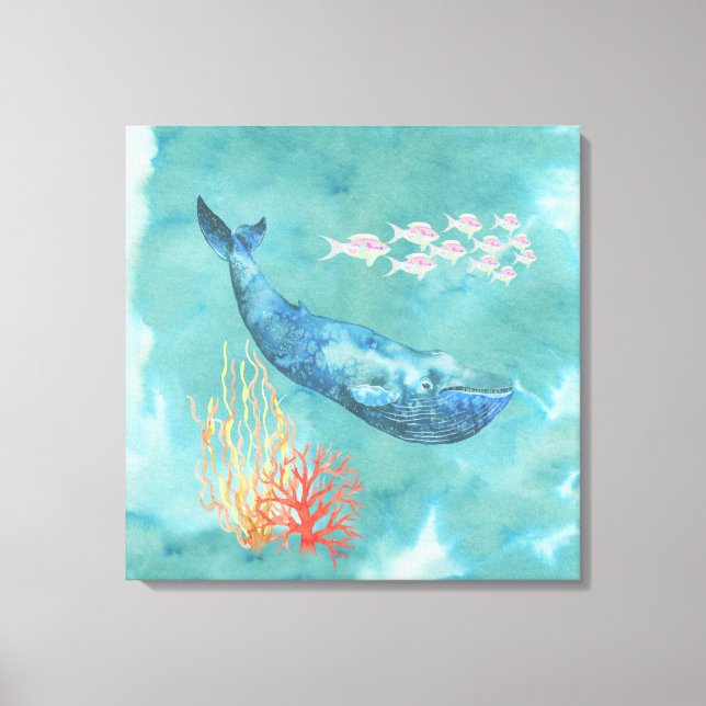 Impressão Em Tela Watercolor Blue Whale ID368 (Frente)