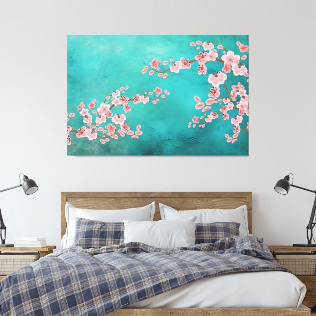 Impressão Em Tela Watercolor Cherry Blossoms (Insitu(Quarto))