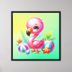 Impressão Em Tela Watercolor Flamingo Cartoon Clipart