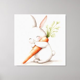Impressão Em Tela Watercolor Fluffy Bunny Carrot Love